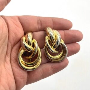 Erwin Pearl Vintage Two Tone Gold Silver Multi Hoop Knot Clip On Earrings